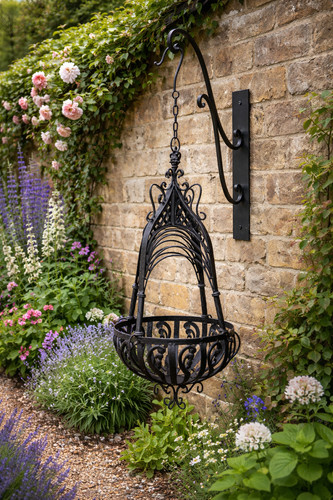 Black metal hanging basket - black,