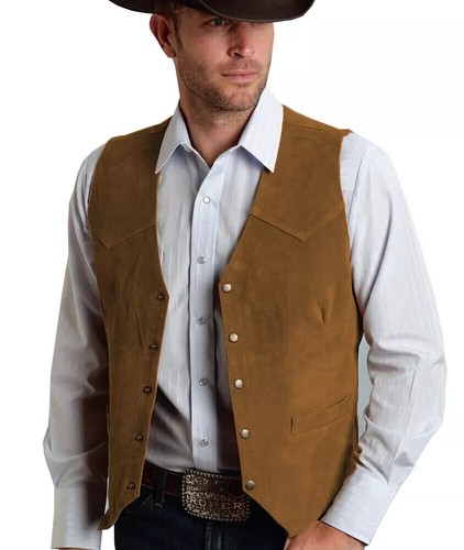Men classic suede suit - suit, vests