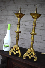 Pair antique brass candle