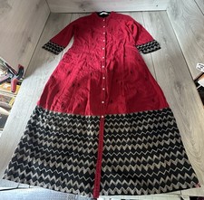Biba Red Maxi Dress Size 34 100% Cotton oriental neck line front buttons
