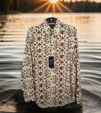 Gabicci Casual Shirt, Medium, 100% Cotton, Nutmeg Flowers, W06, BNWT