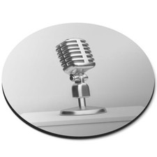 Round Mouse Mat (bw) - Microphone Radio Broadcast  #37236