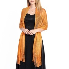 Lightweight Gold Silver Silk Scarf Shawl for Wedding and Evening Dress