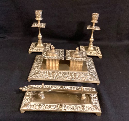 Antique victorian brass desk - victorian,