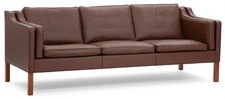 Mid-Century Borge Mogensen three seater sofa Brown leather with mahogany legs