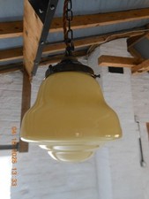 Vintage Art Deco Opaline glass school house / chapel Pendant Ceiling Light