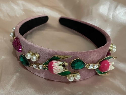 Pink velvet jewel - jewel, headband