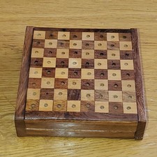 Chess set travel sized wood 3.75 x 3.5 inches 