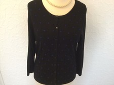 Gorgeous Precis Petite Black Cardigan with Cobalt Blue Spotted Front Size Medium