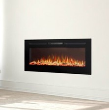 50" LARGE ELECTRIC FIRE BLACK WALL MOUNTED REMOTE FIREPLACE LED FLAME LOGS  LONG