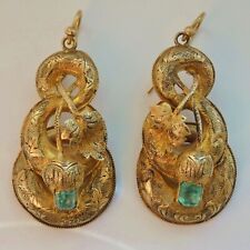 Antique Victorian Scottish 15ct Gold Emerald Thistle Motif Drop Earrings c1875 