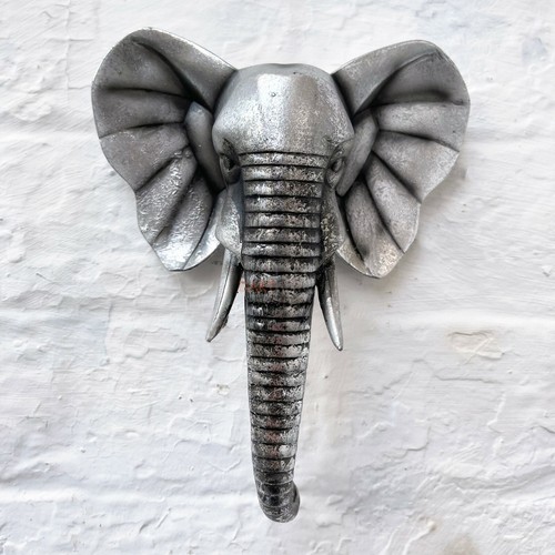Silver elephant head - silver, wall