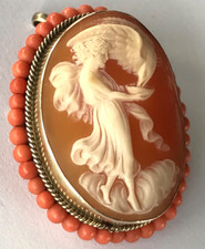 Antique Coral Cameo Brooch