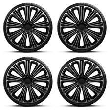 Wheel Trims 16" Black & Silver Rosso Hub Caps x4 Fits Nissan Micra