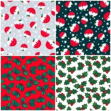 Christmas Poly Cotton Fabric Festive Holly Craft Sewing Material By The Metre