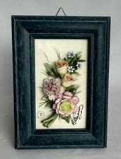 Vintage Signed Capodimonte Italian Floral Framed Porcelain Picture Wall Art 