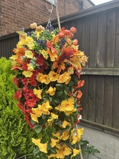 XL Trailing Garden Hanging Basket Artificial Flowers Autumn Outdoor Plant Orange