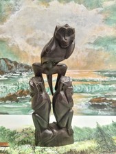 VTG dark wood three wise monkeys statue figurine decorative