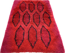 Vintage Red Wool Rya Rug Woven