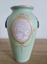 Vintage Vase. Cameo Vase. Green Vase 14cm Tall.