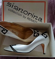 Vintage RENATA Signorina Ivory Pearlized  Leather With Blk  Size Uk 3.5 EUR 36.5