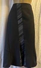 Sandwich Wool Mix Grey Panelled Midi Striped Flare 38 UK 10 Autumn Lined Skirt