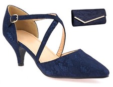 NEW LADIES NAVY BLUE LACE LOW