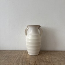 Vintage Shorter & Son Cream Vase Double Handled Leaf Shaped Ribbed Large