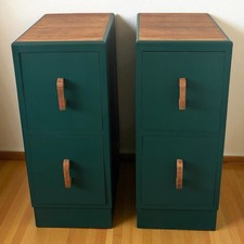 PAIR OF ART DECO WALNUT BEDSIDE DRAWERS  CABINETS  EMERALD GREEN