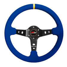 Rally Steering Wheel Deep Dish 350mm Black Spoke - RED/BLUE/GREY Suede Motamec