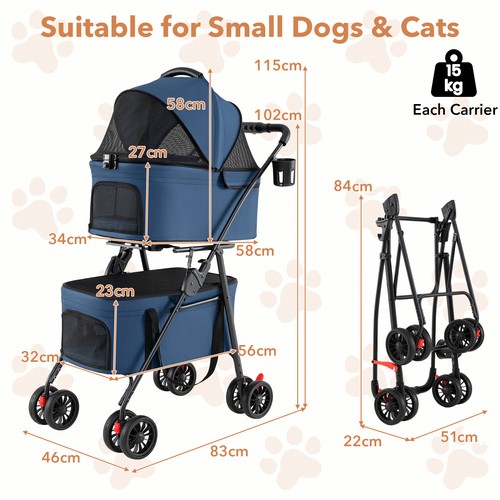 Double pet stroller 15kg load - double,