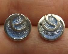 Sterling silver stud earrings very small round in blue enamels by Ortak Scottish