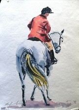 ORIGINAL watercolour painting Marilyn Allis 16" x 11" hunt horse