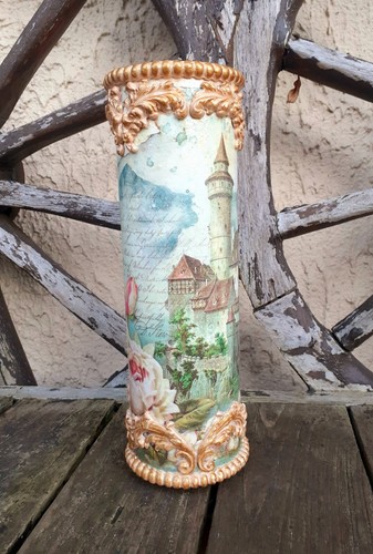 Shabby chic boho glass vase - chic, /