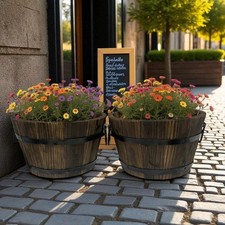 Wooden Barrel Planter 24cm
