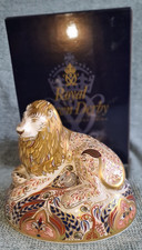 Large 5 3/4" High Royal Crown Derby Lion Paperweight Gold Stopper