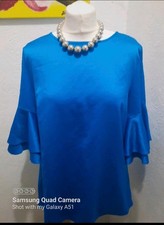 Dorothy Perkins Satin blue blouse top shirt size 12 40 bright colour top 