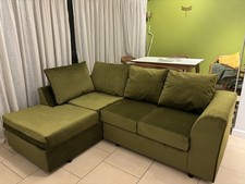 Olive Green L Shaped Corner Velvet 3/4 Seater Sofa