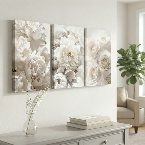 Set framed white floral - of, 3
