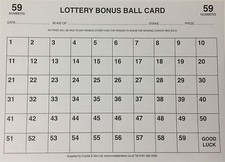 1 - 59 BONUS BALL CARD LOTTERY BONUS BALL CARD FUNDRAISING CARD A4 DOUBLE SIDED