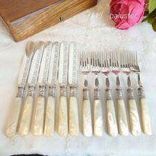 Sheffield White Shell Mother of Pearl Silver Plate Cutlery Set 1902 Antique