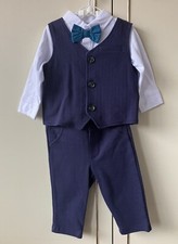 Ted Baker Baby Boy Blue White Shirt Waistcoat Trouser Bow Tie Suit Outfit 3-6 M