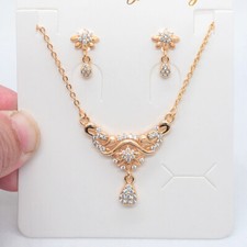 18K Yellow Gold Filled Clear Topaz Women Laser Marking Flower Jewelry Set