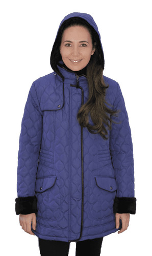 Cobalt quilted coat with - quilted, faux