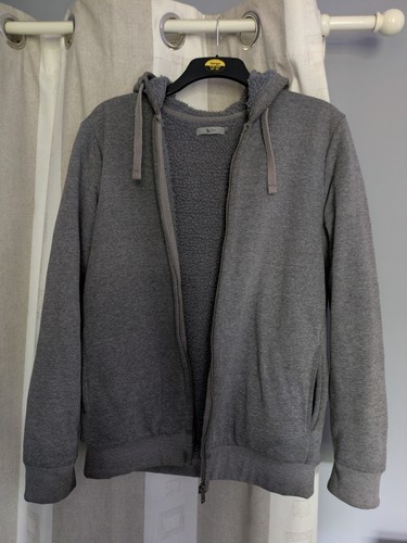 Mens grey fleece hoodie full - fleece,