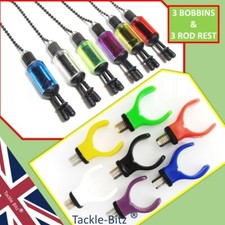 Carp fishing Tackle 3 x Bobbins Bite Indicator set + 3 Rod Rest for Bank Sticks