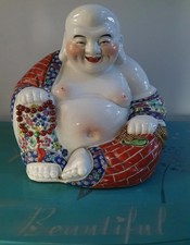 Large 10" Antique Chinese Porcelain Buddha Figurine Statue  "STAMPED" 