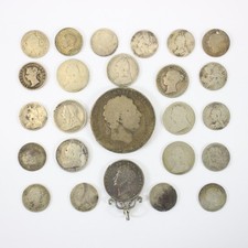 Mixed .925 Silver Coins Job Lot Pre 1920 72g incl George III Crown - EHB