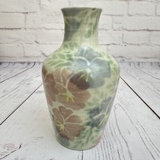 Ben Thomas Porcelain Bud Vase Bottle Neck Misty Green Floral Spongeware Hornsea