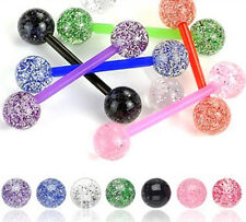 Flexi Glitter Ball Tongue Barbell 7 colour Acrylic Tongue Bar